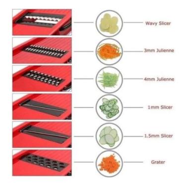 Imagem de Cortador Fatiador Legumes Picador Corte 6 Em 1 Lamina Aço Inox - JodiS