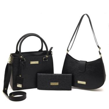 Imagem de Bolsa Feminina Kit 3 Peças Média Transversal - Larissa Castro, Preto