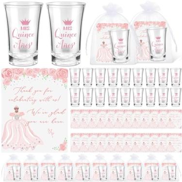 Imagem de Havawish Lembranças de festa de quinze anos para convidados Quinceanera copos de acrílico transparente cartões de agradecimento com sacos de organza Mis Quince Anos Sweet 15 lembrancinhas de festa de