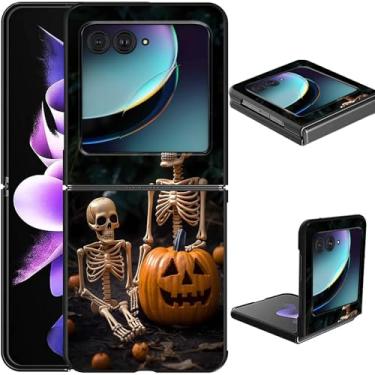 Imagem de GFRGTFHYT Capa para Motorola Razr Plus 2024 para Moto Razr 50 Ultra, capa protetora fina de policarbonato rígido com design de esqueleto humano de caveira de Halloween à prova de choque para Moto