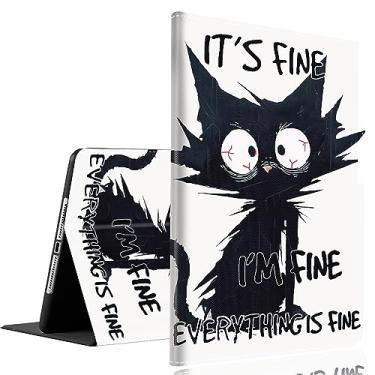 Imagem de Capa para iPad 10ª geração (versão 2022) 10,9 polegadas, capa fina e dobrável com hibernar/despertar automático para Apple iPad 10,9 polegadas, It's Fine I'm Fine Everything is Fine Funny Black Cat