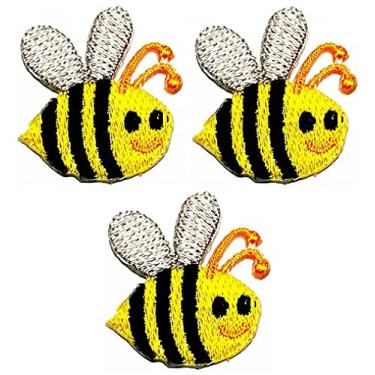 Imagem de Umama Conjunto de 3 mini remendos de abelha amarela com desenho de abelha em ferro bordado, apliques de agulha, artesanato, máquina de bordar, acessório de costura, faça você mesmo