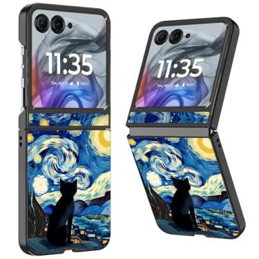 Imagem de Capa para Motorola Razr 2024, para Moto Razr 50, fina, rígida, PC, antiarranhões, capa protetora à prova de choque para Motorola Moto Razr 2024 / Moto Razr 50-Black Cat Night Sky