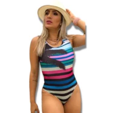 Imagem de Biquini Maio Feminino Praia Body Colorido Coqueiro Preto Top - Dioper 