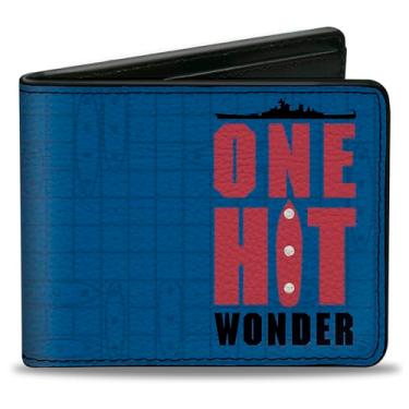 Imagem de Carteira Battleship, dobrável, Battleship One Hit Wonder e logotipo Ocean Grid Blues preto vermelho, couro vegano, Azul, 4.0" x 3.5", Casual
