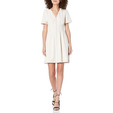 Imagem de Maggy London Vestido feminino de crepe com ajuste de manga curta e flare, Chifre, 50