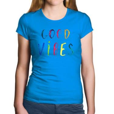 Imagem de Baby Look Algodão Good Vibes Cores - Foca na Moda, Azul, GGG