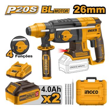 Imagem de Martelete SDS Plus 20V 2 Baterias 4ah + Maleta Crhli202287-9 Brushless - INGCO