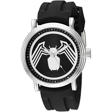 Imagem de Marvel Relógio masculino Venom analógico de quartzo com pulseira de borracha, preto, 21,5 (modelo: WMA000308)