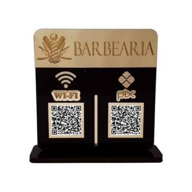 Imagem de Placa Display Logo e 2 Qr Code Pix e Wifi em Acrílico Dourado e Preto 