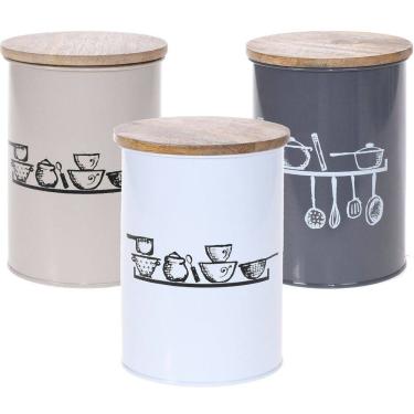 Imagem de Pote Vintage Aço Esmaltado Tampa Madeira Grande 900ml