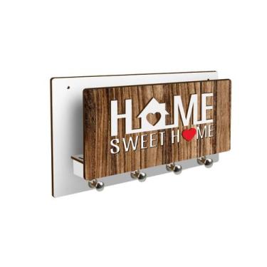 Imagem de Porta Chaves Com Porta Cartas Home Sweet Home Em Mdf - spezialle, Bran