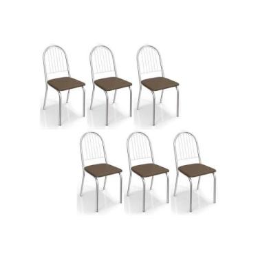 Imagem de Cadeira de Cozinha Noruega 2C077 Kit 6 Un Cromado/Marrom 21 - Kappesbe