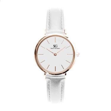 Imagem de Relógio Minimalista Feminino Branco Pulseira Couro Queens Rosé Gold 32