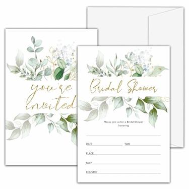 Imagem de Convites de chá de panela de eucalipto, convites de festa de casamento vegetal, cartões de convite de preenchimento de chá de panela de folha de ouro, suprimentos de lembrancinha de festa de noivado