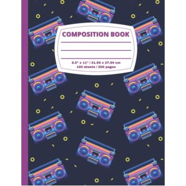 Imagem de Composition Book: 80s Boombox Cover Composition Notebook, College Ruled, 200 pages, 8.5" x 11", Book for School and Students for Writing and Journaling