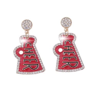 Imagem de Brincos de torcida de futebol americano colorido megafone incrustado de diamante joia presente para mulheres, Zinco, Sem pedra preciosa