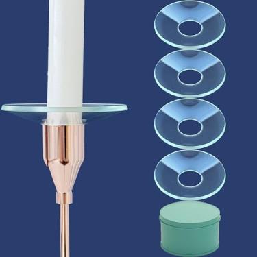 Imagem de HAOST Machinery Manufacturing Pacote com 4 Bobeches de Vela de Vidro para Vela de 7/8", Anéis de Vela de Vidro Reforçado, Coletor de Gotejamento de Cera para Castiçais com Pano de Limpeza