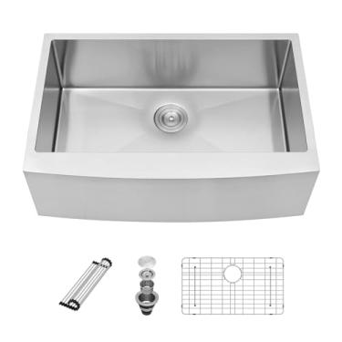 Imagem de Sarlai Pia de fazenda de aço inoxidável 30 - 76 x 53 cm avental de pia de cozinha de fazenda frontal estilo fazendeiro de aço inoxidável calibre 16 tigela única pia de cozinha lavatório com filtro de