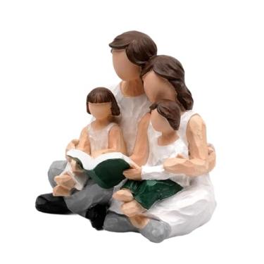 Imagem de FLCPJGV Estátua de membros da família em miniatura, ornamento de mesa, decoração de casa, estatueta humana de resina para entrada do dia dos pais, feriado, Leitura de 4 Figuras