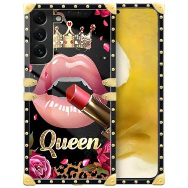 Imagem de WANKBLC Compatível com Samsung Galaxy S22, batom rosa rosa rainha leopardo luxuoso decoração dourada para meninas mulheres TPU macio à prova de choque protetor rígido PC traseiro