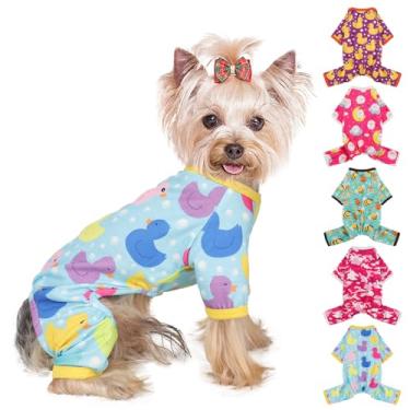 Imagem de Pijama para cães tamanho pequeno menino menina, roupas elásticas de algodão para animais de estimação, roupas para cães fêmeas e machos, primavera verão cachorrinho pijama (Pato azul, P)
