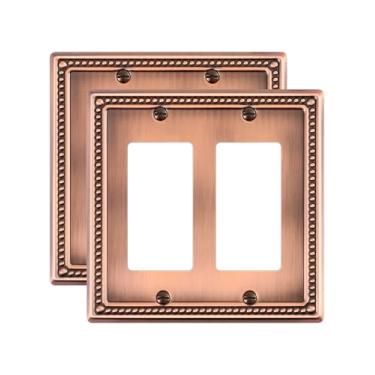 Imagem de TREEWELL Pacote com 2 placas de cobertura de tomada decoradoras duplas, placas decorativas de cobre antigas e tampas de tomada, placas de parede de metal para tomadas elétricas, receptáculo, tomada