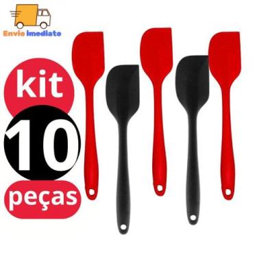 Imagem de KIT 10 Espátula RETA de Silicone Pão Duro Maciço reforçada 27 cm para 