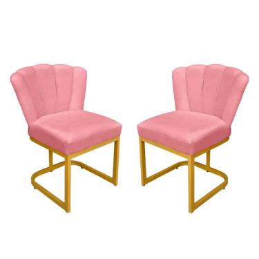 Imagem de Kit Cadeira Pétala Veludo Rosa Base de Ferro Dourada - Vallisa Decor