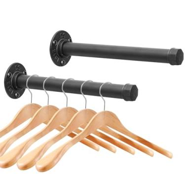 Imagem de Suporte de ferro fundido montado na parede, rack de roupas de tubo industrial resistente para pendurar roupas, suporte para organizadores de armário e armazenamento, varões de armário DIY e barra de