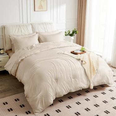 Imagem de JOKOLO Conjunto de edredom Queen Size – 3 peças, 1 edredom leve reversível e 2 fronhas, cobertor macio e macio para todas as estações, bege