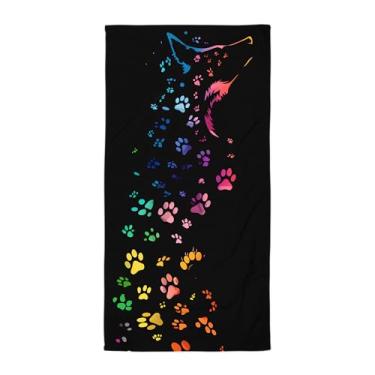 Imagem de Pata de cachorro colorida toalha de praia grande sem areia – 188 cm x 81 cm toalha felpuda de microfibra leve de secagem rápida para viagens, natação, piscina e acampamento, essencial de praia