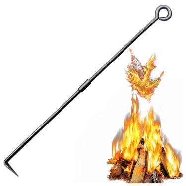 Imagem de Pôquer de fogo para fogueira, 76 cm extra longo, revestimento em pó preto, resistente à ferrugem para lareira, acampamento, fogão a lenha, fogueiras internas, externas e acessórios de acampamento