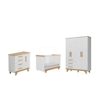 Imagem de Quarto Completo Bebe Moveis Peroba Retro Ls MDF Berço 3x1, Branco