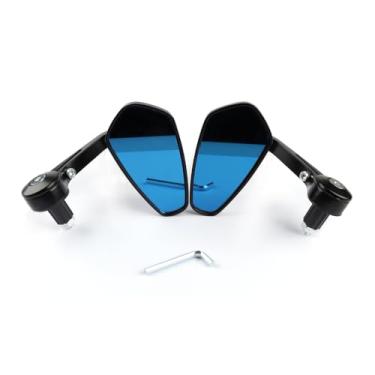 Imagem de Universal 7/20.3 cm 22 mm Motocicleta Anti Reflexo Espelho Lateral Extremidade Espelho Lateral Lente Azul Oval Alumínio Motocicleta Retrovisores para Scooter ATV UTV Bicicleta Rotação 360 Graus Preto