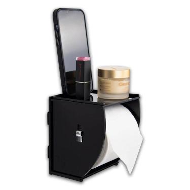 Imagem de Suporte Porta Papel Higiênico De Parede Acrílico Preto Premium Suporte Papeleira Banheiro C/ Adesivo