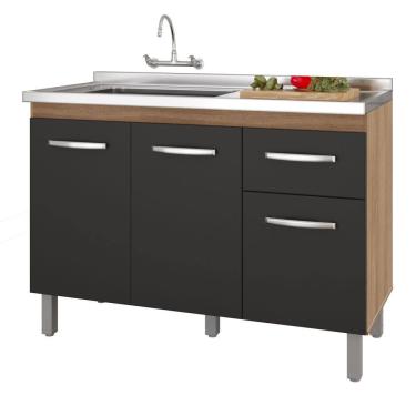 Imagem de Balcão Gabinete Para Pia Anyta 118cm 03 Portas Sem Tampo Savana Preto - Desk Design