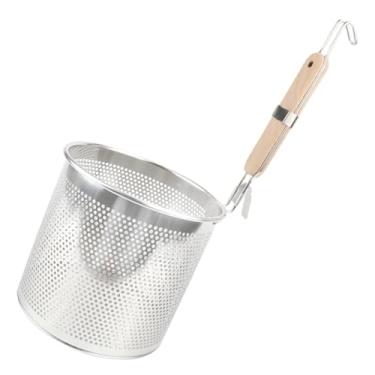 Imagem de Escorredor de aço inoxidável com cabo de madeira escorredor de macarrão coador de cozinha versátil para coar, fritar, cozinhar a vapor e cozinhar (16 cm)
