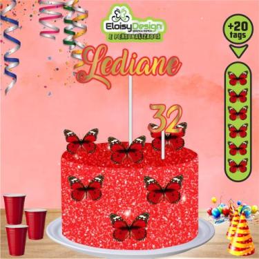 Imagem de Topo de bolo Borboletas (tema 4)  + 20 Tags para aniversário - EloisyD