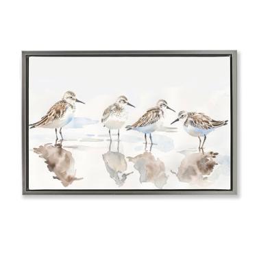 Imagem de Stupell Industries Sandpipers Shore Reflection Gray Floater Framed Canvas Wall Art Design by Petal Prints Design, 78 x 53 cm