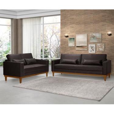 Imagem de Conjunto Sofá Living 3 E 2 Lugares - Valência - Corino Marrom