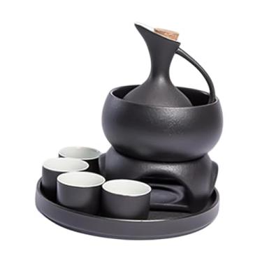 Imagem de Bothyi Porcelana de Cerâmica de Sake com bandeja 4 xícaras, tigela de aquecimento, garrafa de saquê de saquê tradicional para restaurante de festa de chá em