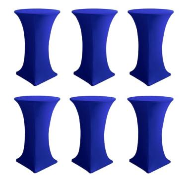Imagem de Enjoyidea Capas de mesa de coquetel - toalhas de mesa redondas de elastano de cano alto, pacote com 6, 81 x 109 cm, toalha de mesa alta elástica azul royal para pub, bistrô, festa highboy, banquete,