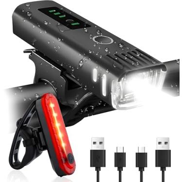 Imagem de Conjunto de luzes de bicicleta recarregável por USB ultra brilhante, 4 modos de luz, farol dianteiro e traseiro de bicicleta, à prova d'água, luz frontal e traseira para ciclismo de estrada e montanha