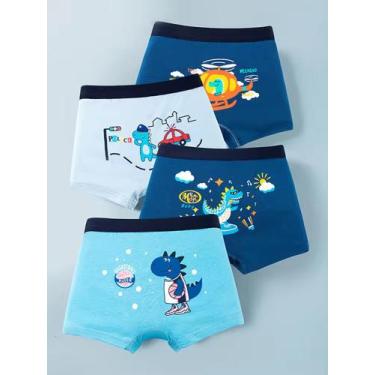 Imagem de 4 Peças de Cuecas Boys Menino Cartoon Infantil De Dinossauro Personali