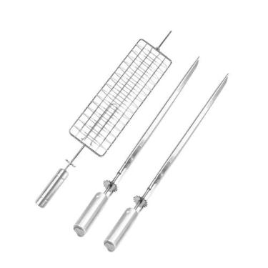 Imagem de 1 Espeto Grelha Grill + 2 Espeto Espada Picanha Giratório - Líder Gril