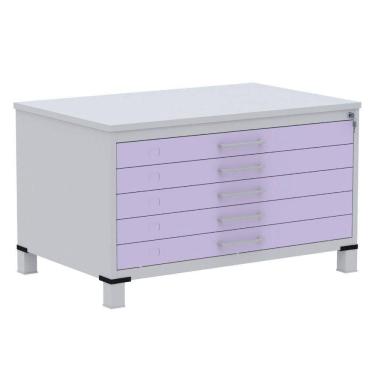 Imagem de Mapoteca 5 Gavetas Pandin 120 Cm (larg) Inmetro Tampo Mdp Cinza Estrutura Aço Cinza Gavetas Lilás