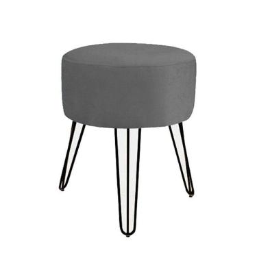 Imagem de Puff Magnus Redondo Suede Cinza Pés De Ferro Preto Verniz