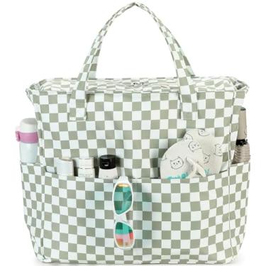 Imagem de LEDAOU Bolsa feminina grande para praia, impermeável, à prova de areia, com zíper, para piscina, academia, mercearia, viagem, com bolso molhado, 1 peça - Grama verde e branca, Large