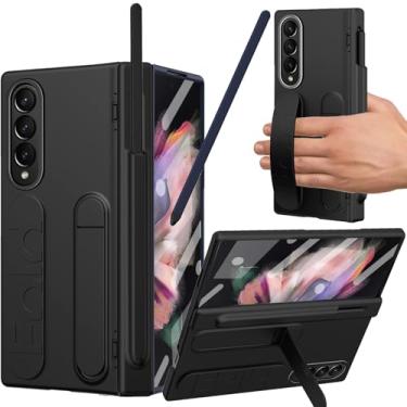 Imagem de YQODSZ Capa para Samsung Galaxy Z Fold 3 com suporte para caneta S e caneta Stylus, capa dobrável 3 com alça de mão com suporte, proteção de dobradiça com tudo incluído, protetor de tela, capa de mão